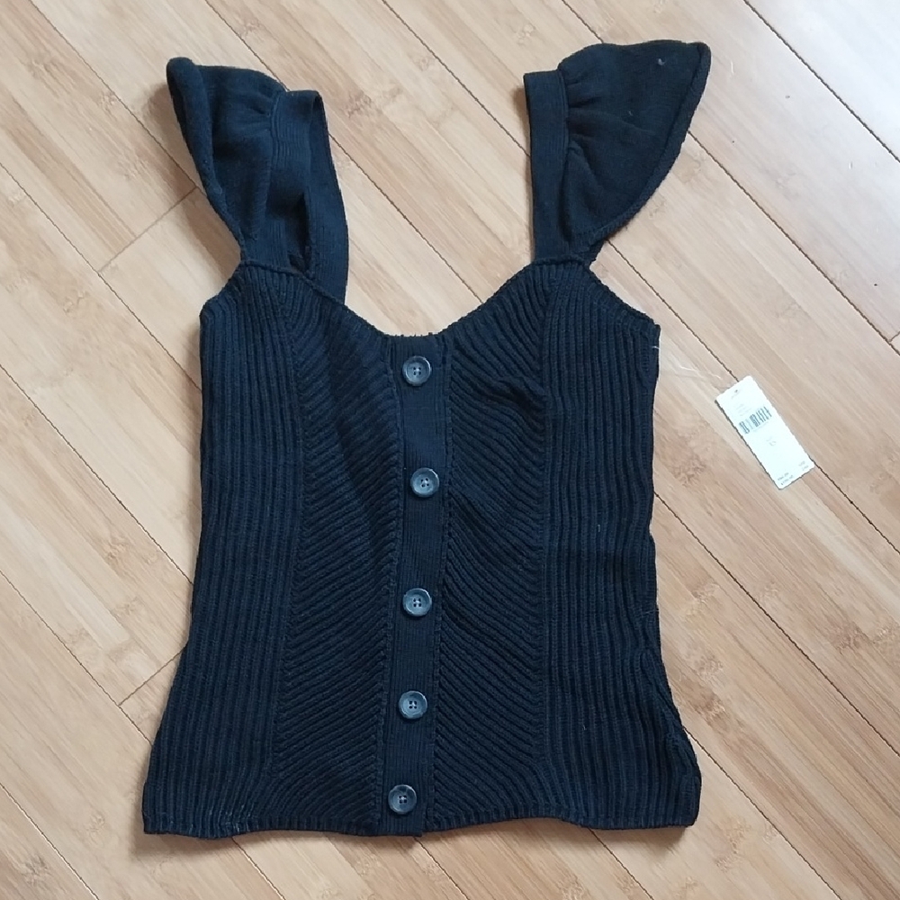 Anthropologie Black Knit Tank Top with Buttons